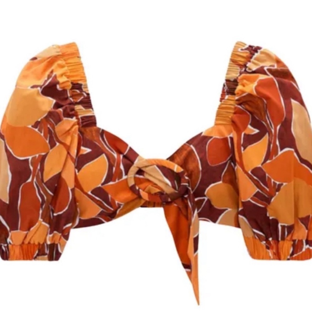 Zara crop top stretchy orange brown earth tones boho festival sz m buckle